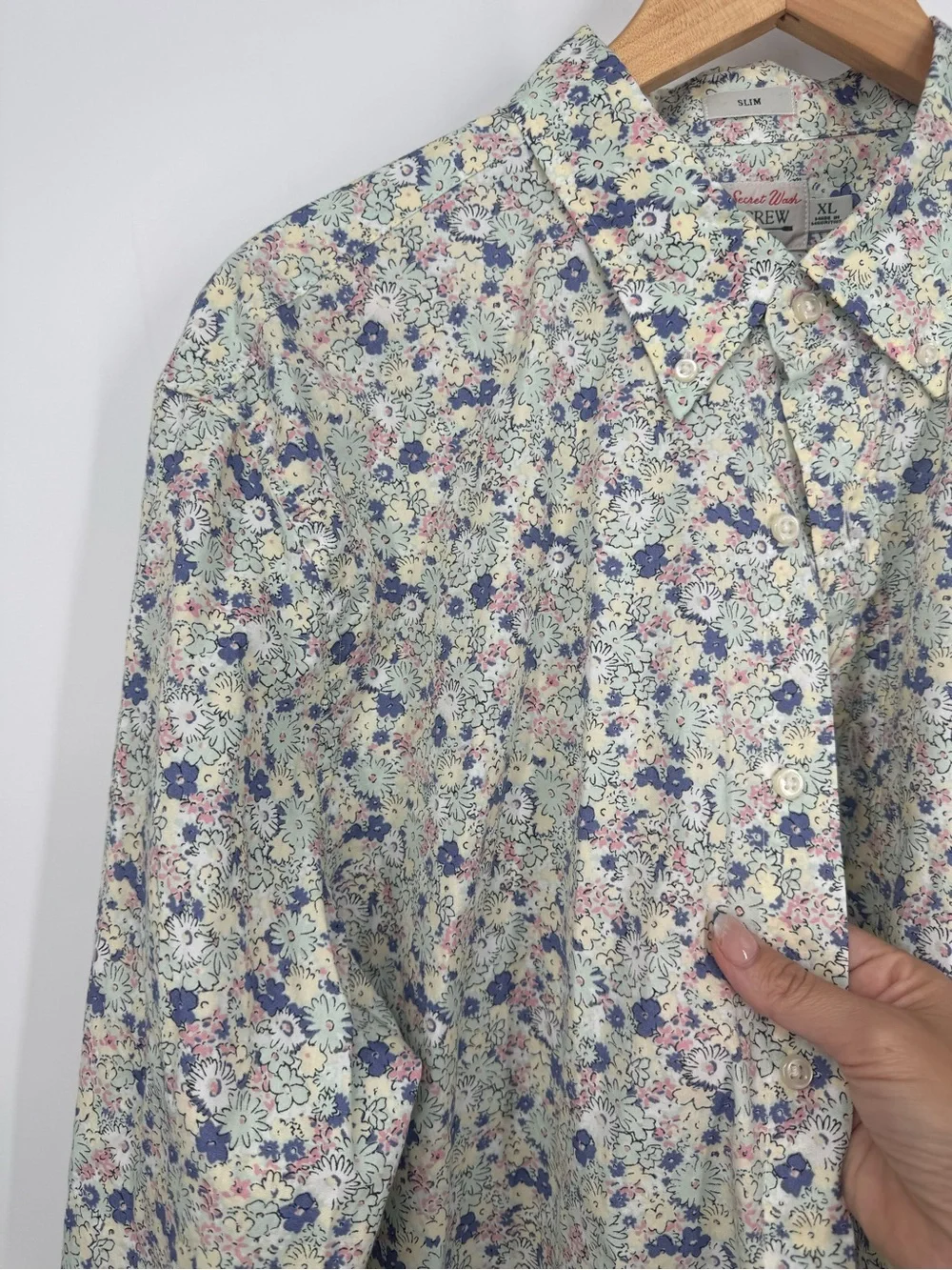 NWT J. Crew Slim Secret Wash Cotton Poplin Shirt Floral 100s 2-ply Yarns Size XL